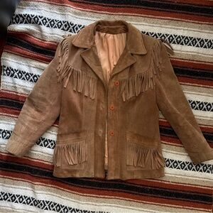 Vintage Brown Suede Fringe Women's Jacket Sz S/M